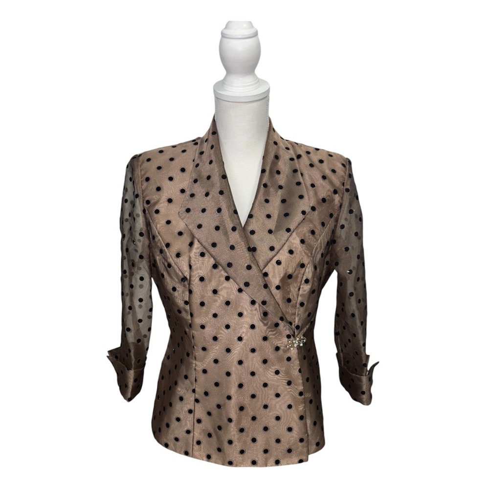 Vintage R&M Collection Taupe, Size 8 Metallic Polka Dot Cocktail Blazer Jacket